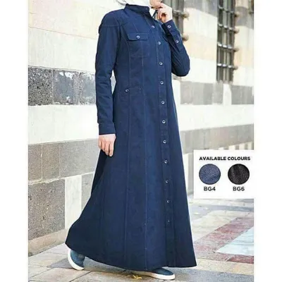 Muslim Women's Long Sleeve Maxi Dress with Tiered Skirt - Modest Design  Maxi Dress By Baano 38 Gray Denim