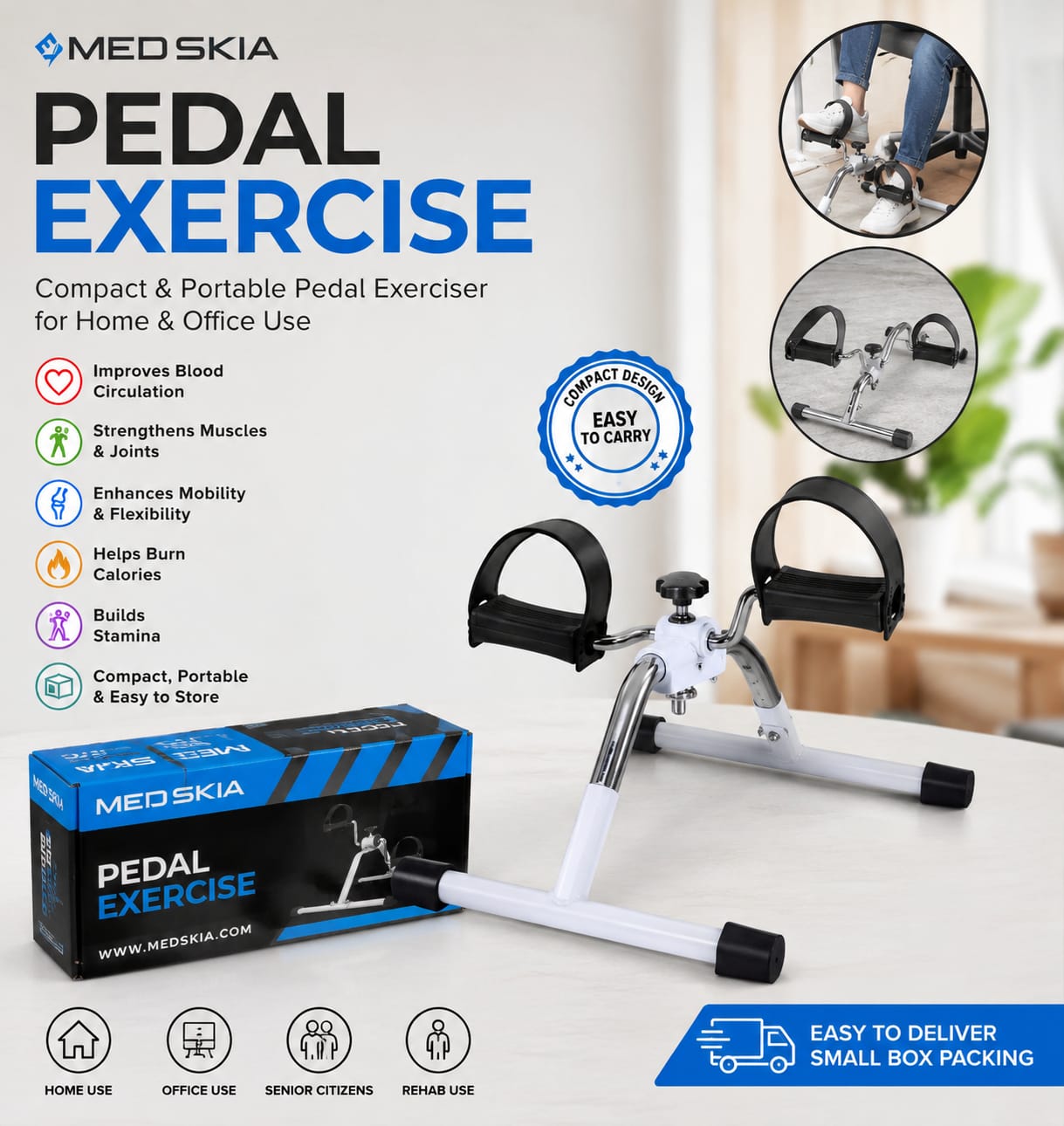 DAN TECHNOLOGY Whisper-Quiet Pedal Exerciser | Foldable Mini Bike for Arm, Leg, Recovery & Cardio Training