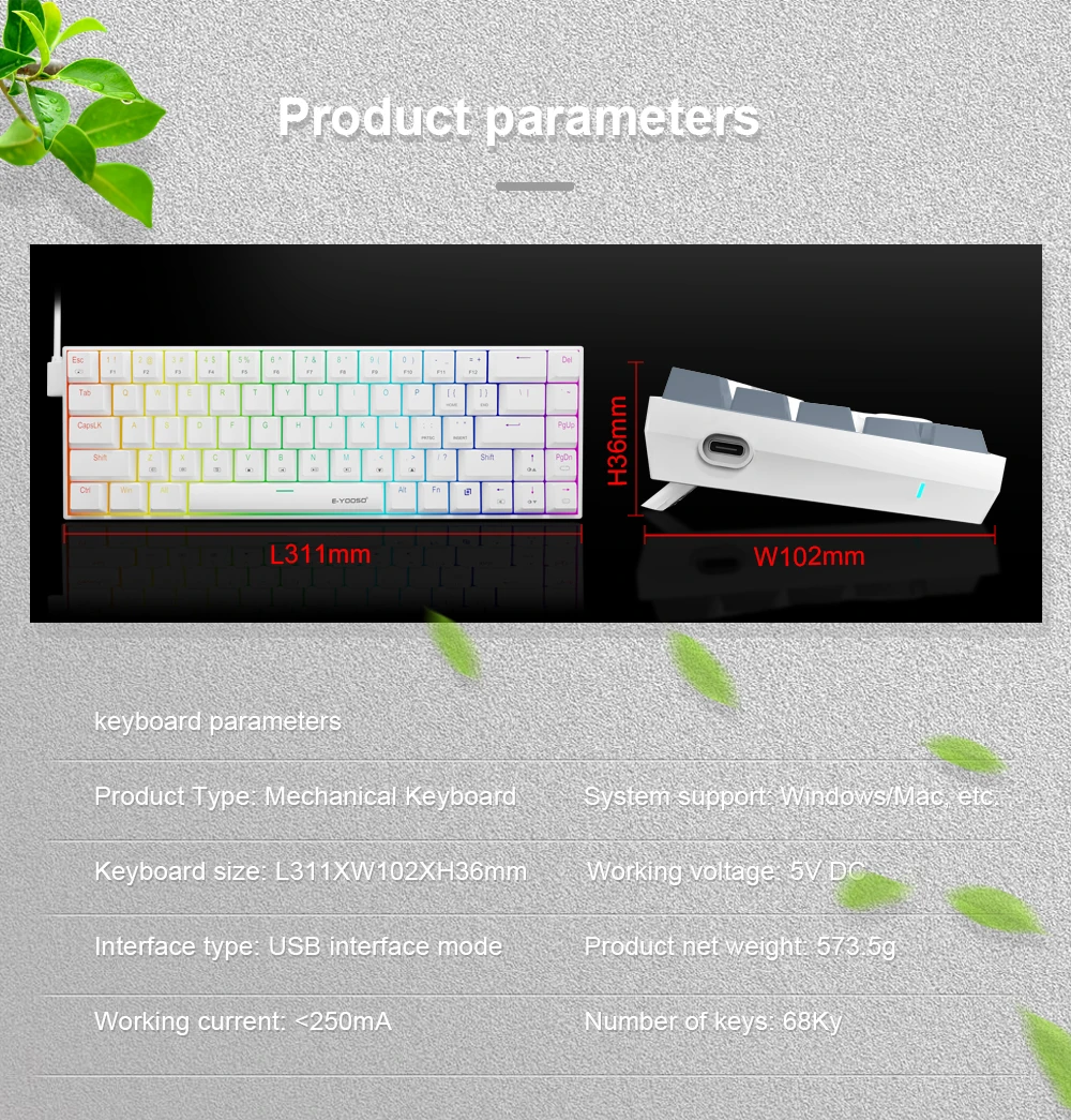 E-YOOSO Z-686 RGB 65% Wired Mechanical Keyboard White 68 Keys Hot Swappable Red Switches 19 f095ad8735ffaf7f28fb198e90083acf