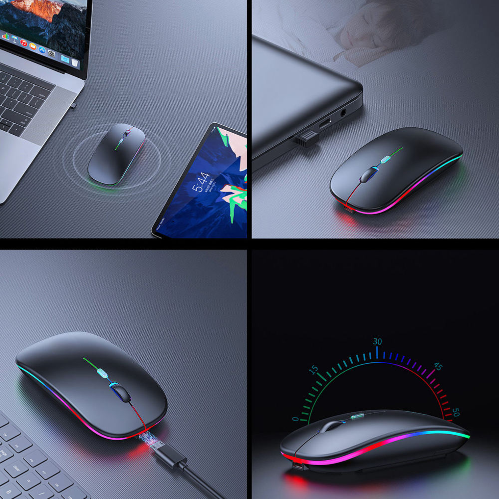 HP W10 Wireless Rechargeable Slim Mouse, Ergonomic Design with Colorful Lights, Portable Mouse for PC & Laptop