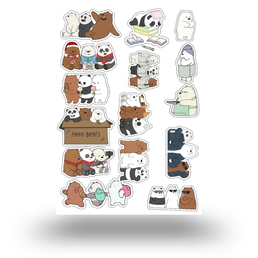 We Bare Bears #3 Sticker Sheet | Journal Aesthetic Stickers - Uncut and A6 Sized (10x15cm) Art for Laptops, Journals, and More - Express Yourself Creatively for Girls and Boys