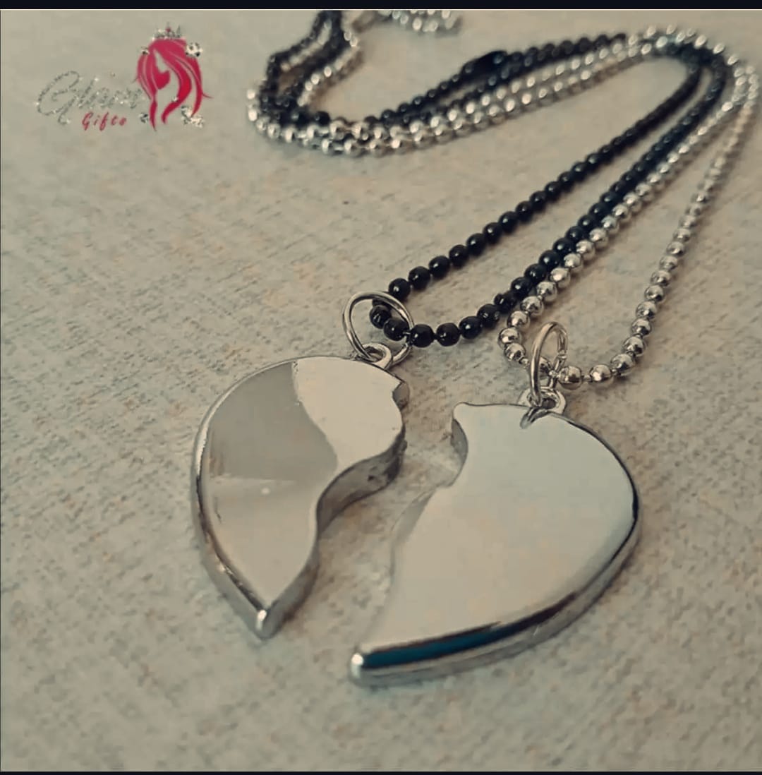 Heavy Silver Magnetic Broken Heart Necklace Locket - Heavy Metal Magnetic Heart Pendant Necklace Gift For Friends Couples