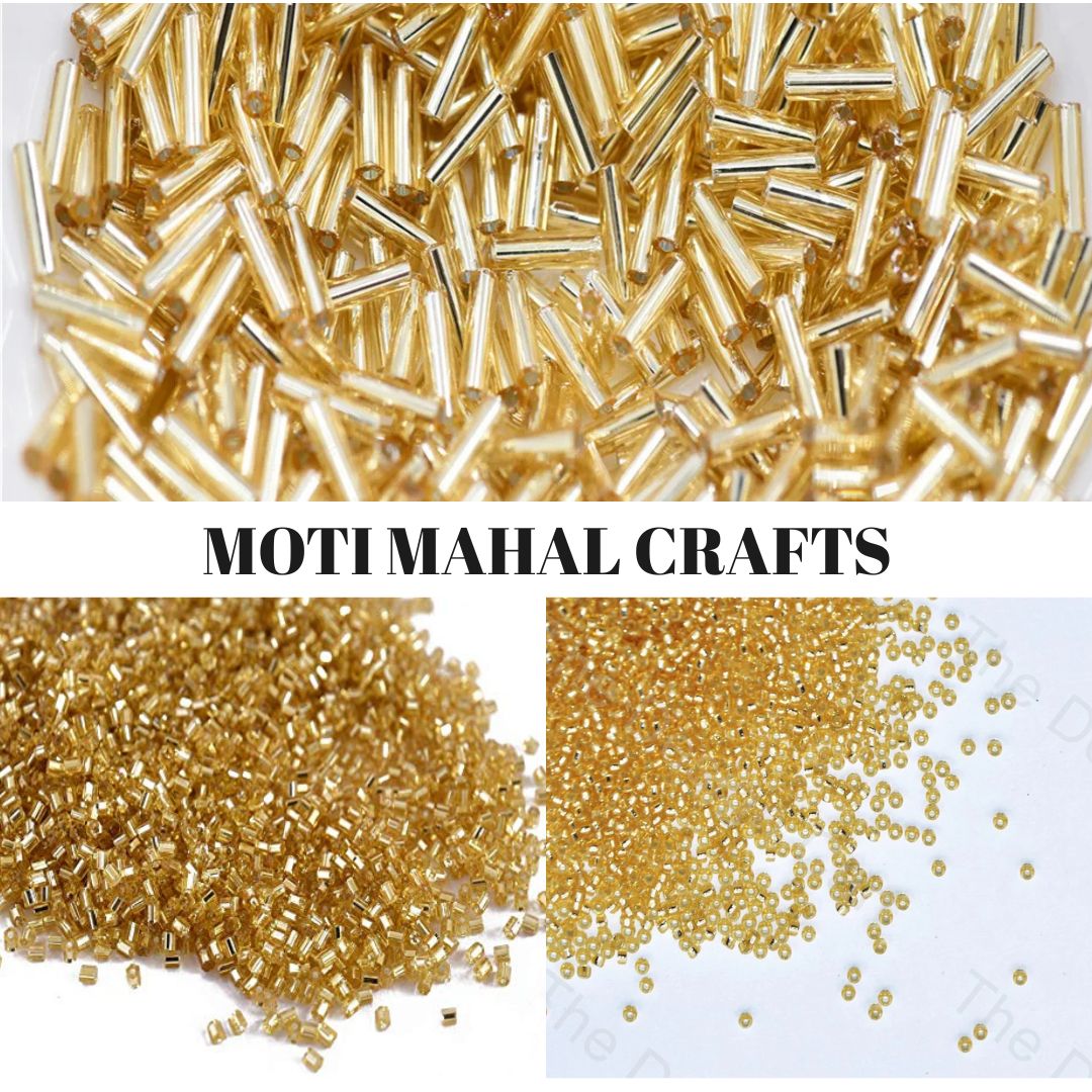 Pack of 3 Tola Glass Beads (1 Tola Each) – Pony, Cut & Pipe Beads Golden Finish | Various Colors | DIY Jewelry & Embroidery Crafts
