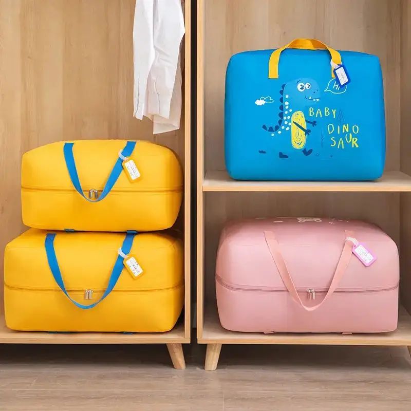 Multi-Purpose Wardrobe Dino Bag with Cartoon Pattern, Double Zipper Quilt Storage, Bedsheet and Blanket Storage Box, Foldable Travel Bag for Women, Handbags, and Luggage