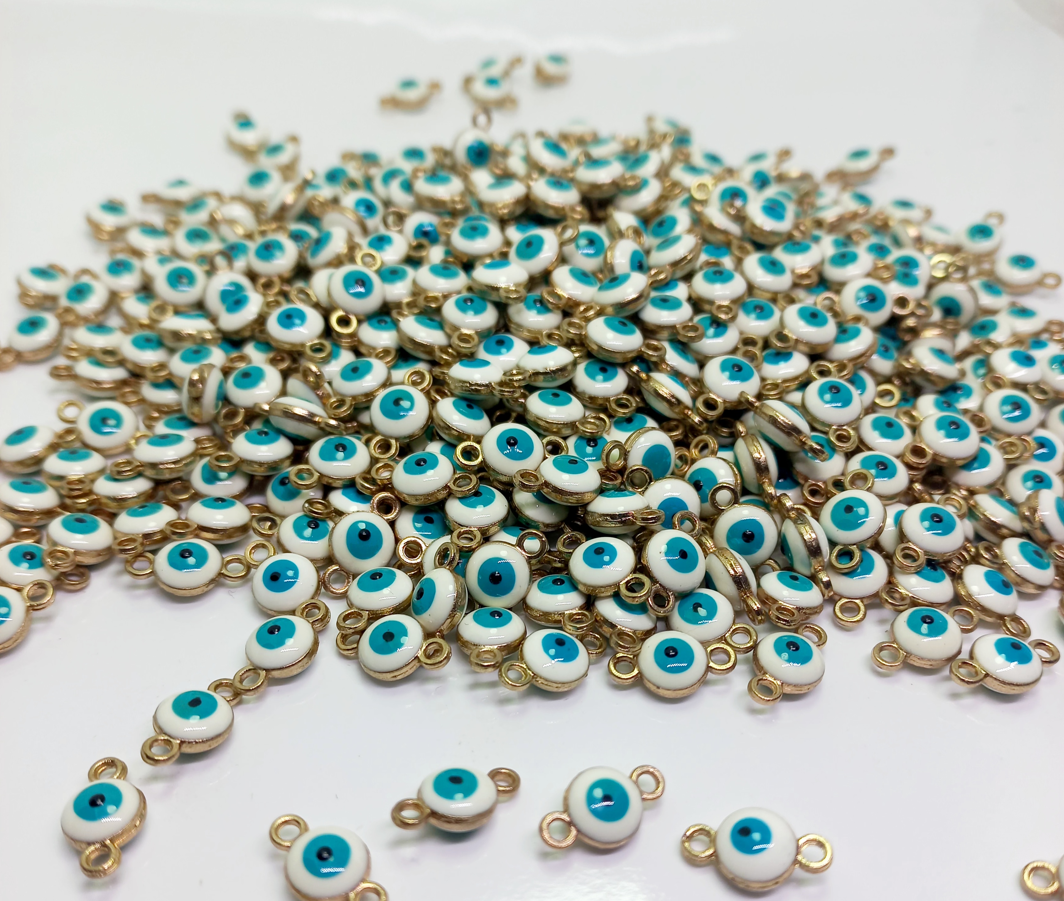 Pack of 12pcs, Metal Evil Eye Beads/Charms, About 10mm, DIY Making Necklace Bracelet & Jewelry Supplies.