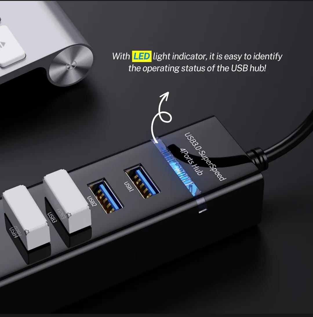 USB 3.0 4 Port Hub High Speed USB Splitter Adapter with LED Indicator | Multi USB Expansion Hub for Laptop, PC, Computer, Keyboard, Mouse, Flash Drive & USB Devices USB 3.0 Hub USB Hub 4 Port USB Splitter USB Expander Laptop USB Hub USB Adapter
