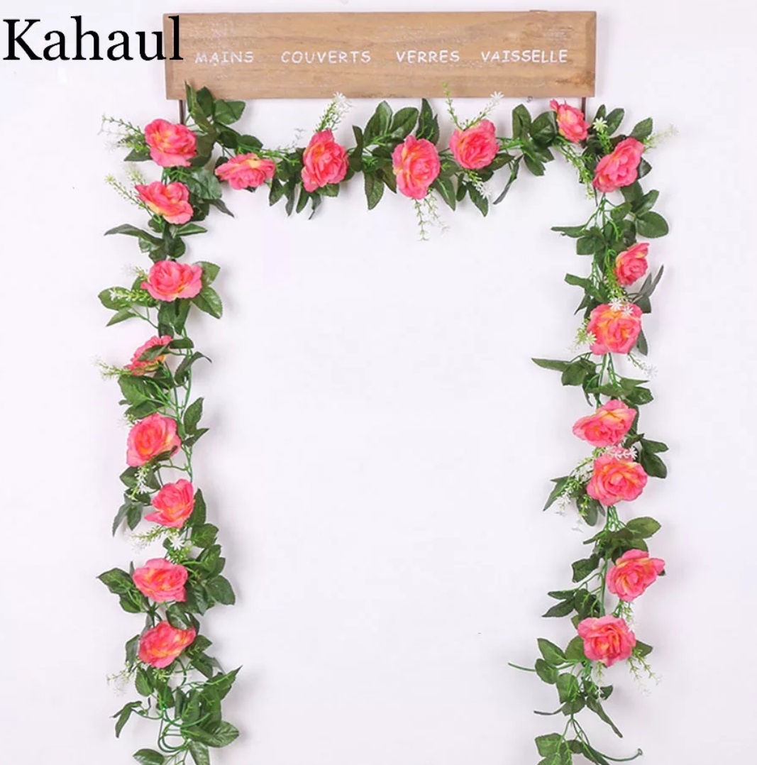 2M Artificial Rose Hanging Garland – Silk Flower Vine for Home and Wedding Decor