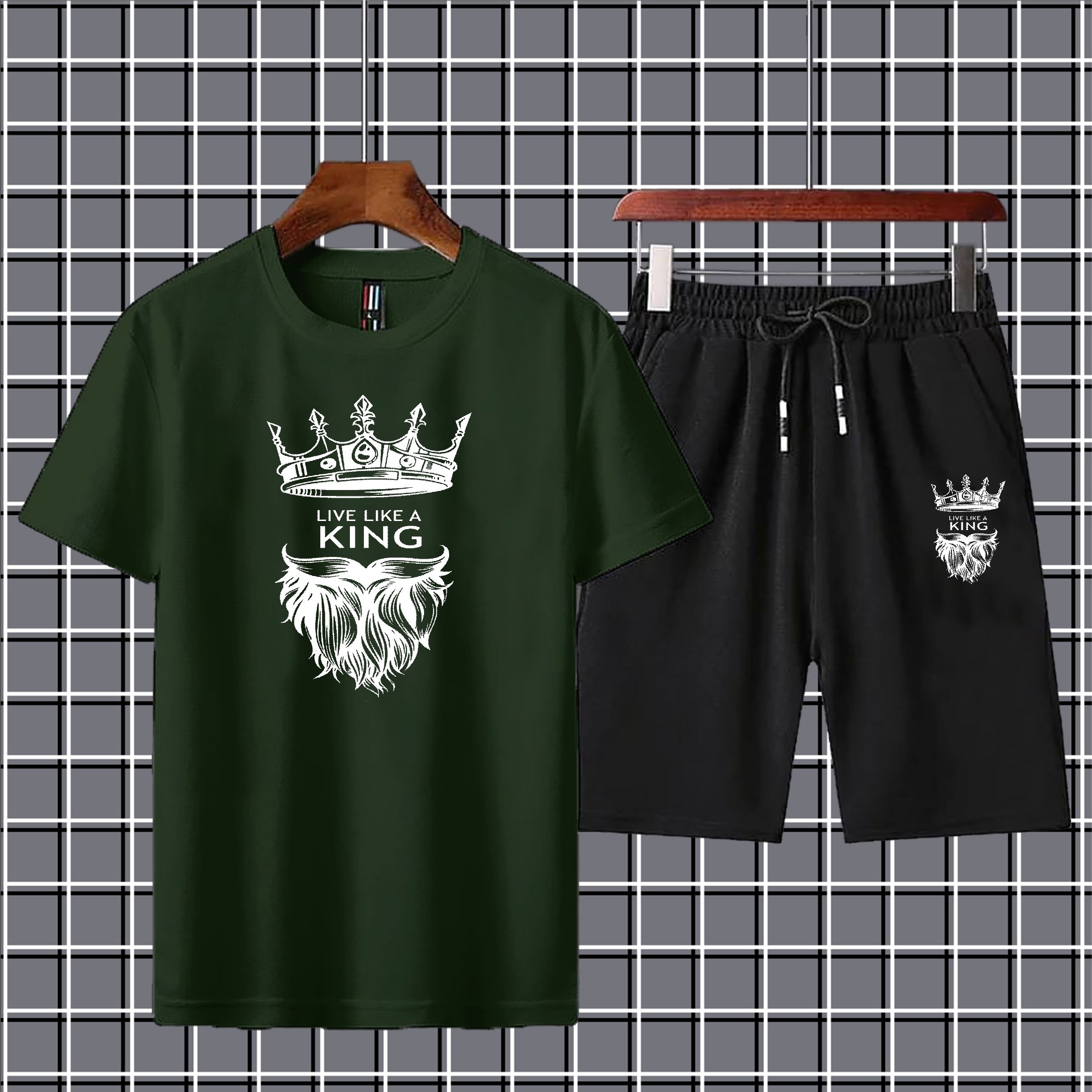 Live like a king Printed T-shirt And Shorts Summer Track Suit For Men -Black