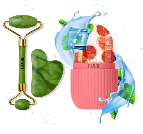 Face Stone Jade Roller Massager with Gua Sha Stone And Ice Roller Multicolour Set Facial Roller 100% Natural Stone Jade Roller For Skin Eye Neck Body Ice Cube
