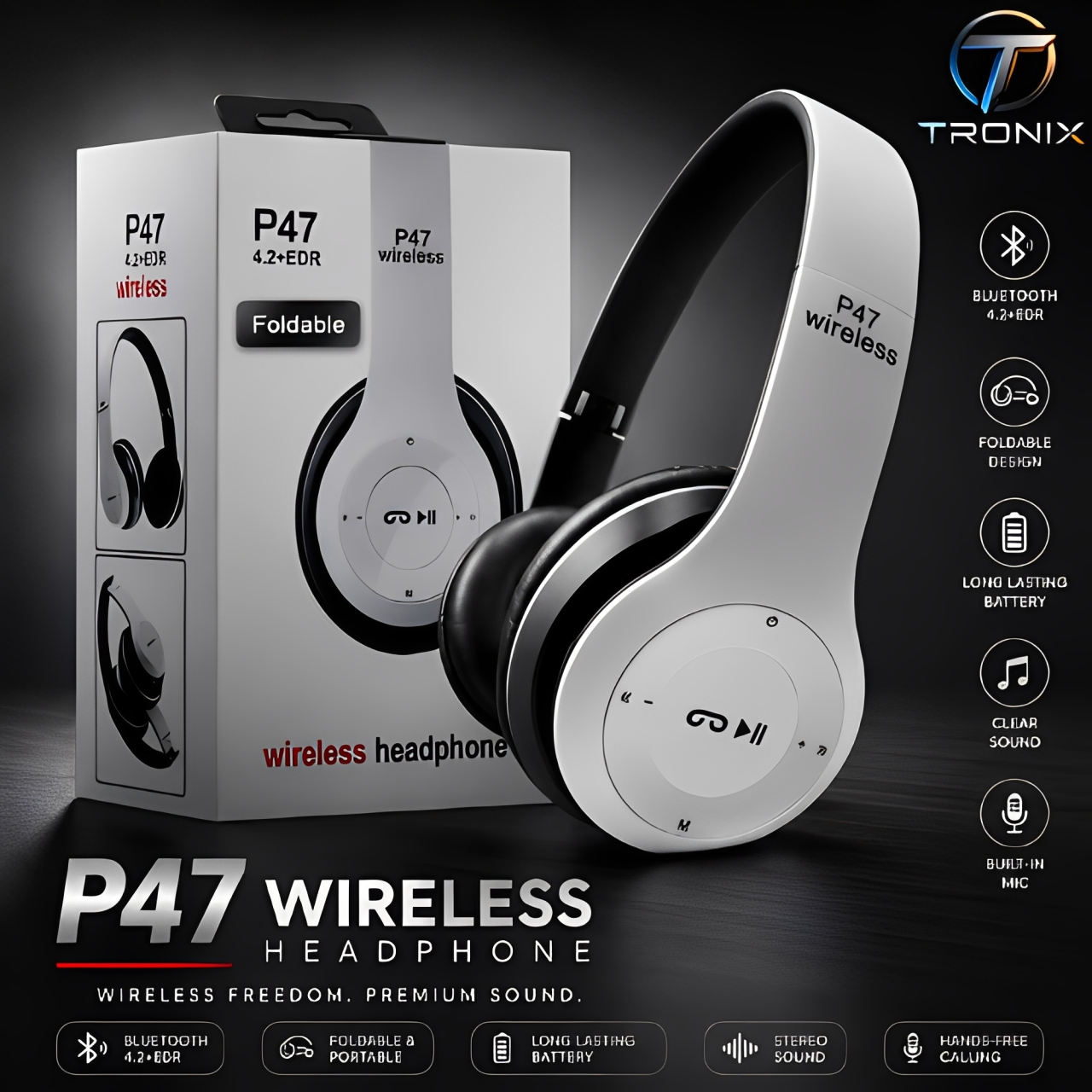 T9 Wireless Bluetooth Headphones  Foldable Over-Ear Headset  Stereo Sound  Built-in Mic  Compatible with All Bluetooth Devices.