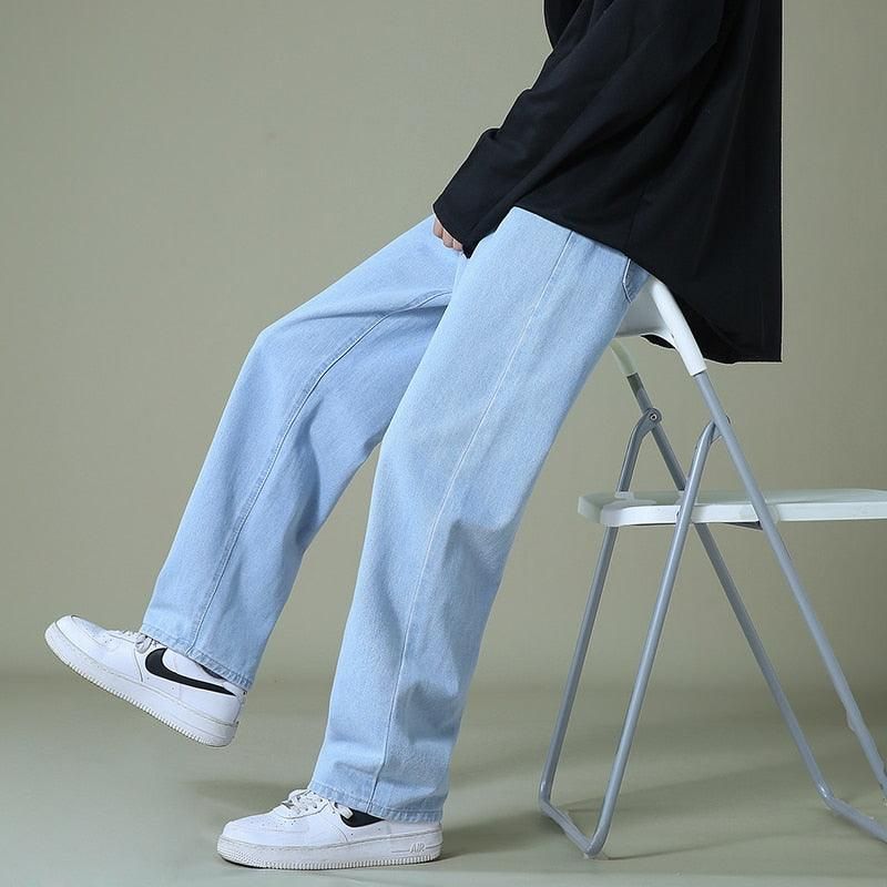 Unisex Ice Blue Highwaist Wide Leg Jeans for men - Wide Leg Jeans - Ice Blue Wide Leg Jeans For Male Highwaist Style