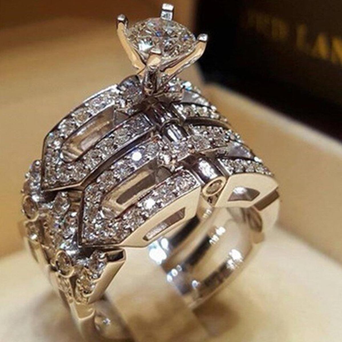 Classic 2 PCS/SET Cute White Round Ring Set For Women Engagement Ring Bridal Wedding Jewelry Art-WR015