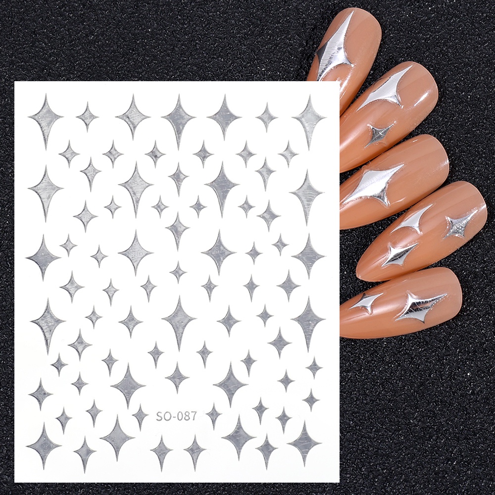 3D Sun Moon Star Love Heart Metallic Mirror Nail Sticker Adhesive