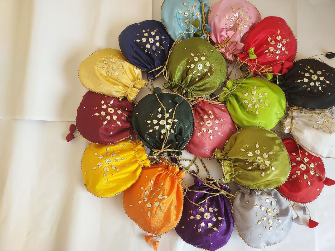 Fancy embroidered clutch/potli bag for wedding parties designer traditional potli gol bag with Handmade Gota work