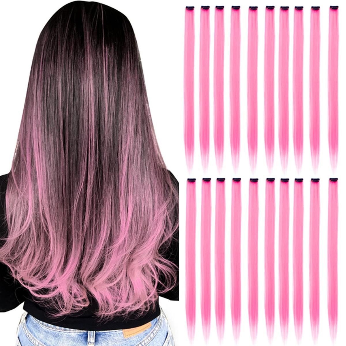 Pack of 6-PCS Long Straight Hair Clip Extensions for girls and women's -baby Pink