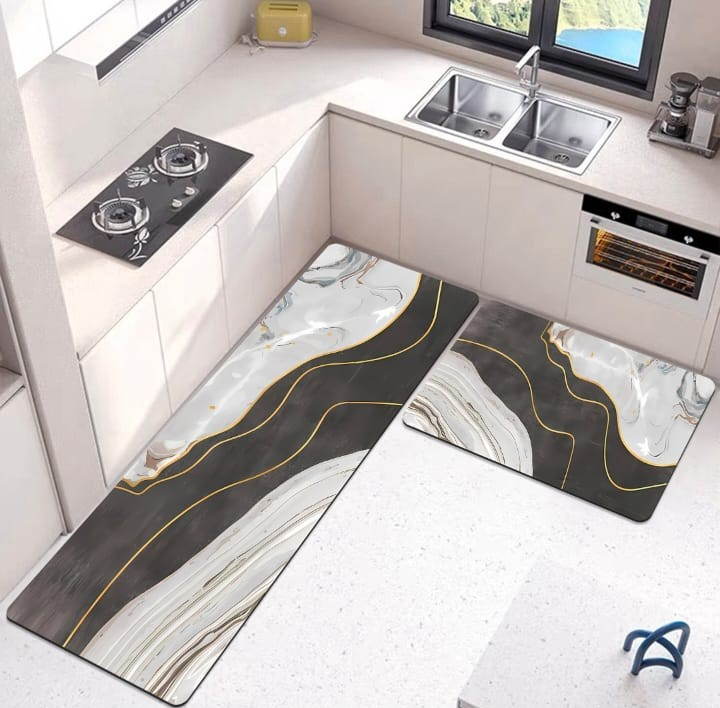 Azzin - 2pcs Kitchen Runner Mat Non Slip Super absorbent Bedroom Long Bedside Area Rug Soft Washable Carpet Bathroom Entrance Doormat