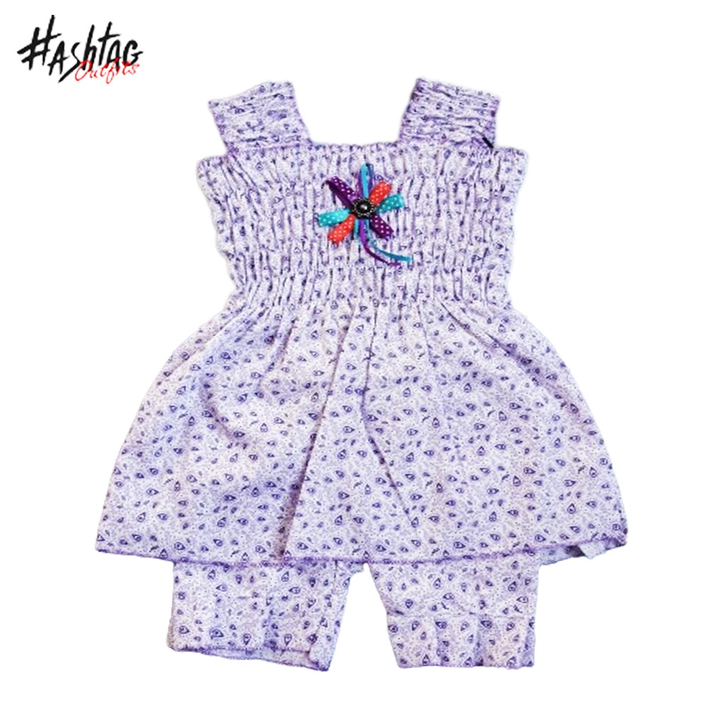 Hashtag outfit Frock For kids and Baby Girls - Floral printed baby frocks with matching shorts- Summer cotton frocks for girl