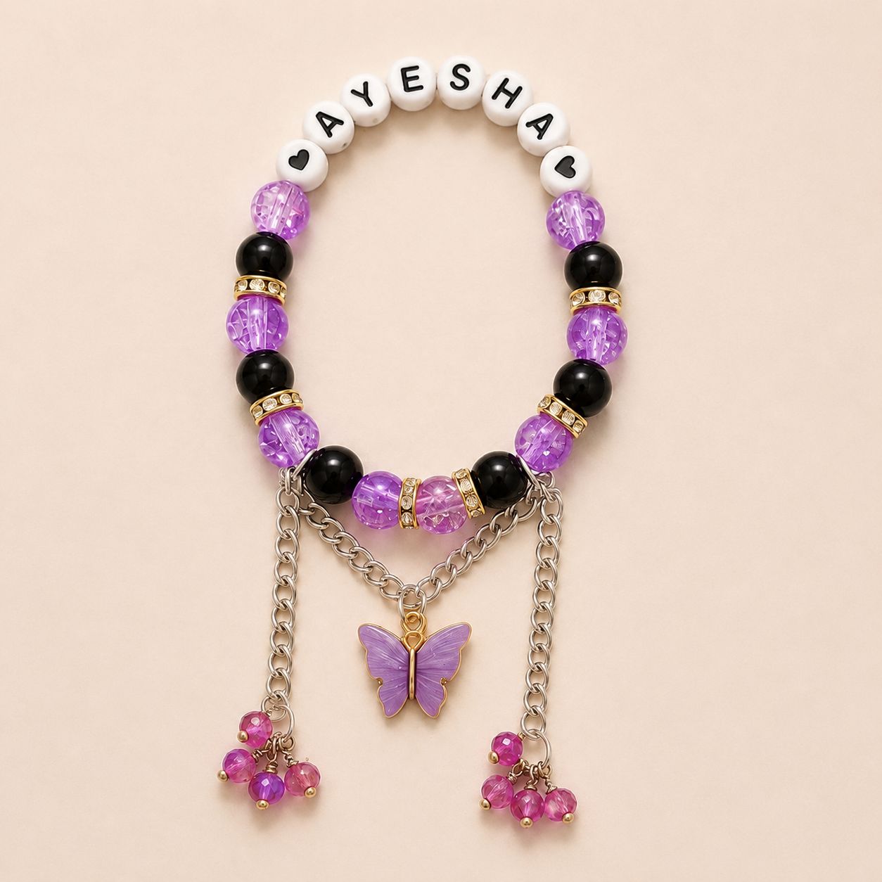 Custom Name Beaded Friendship Bracelet for Girls | Customized Name Beaded Bracelet with Butterfly Charm | Handmade Personalized  Name Beads Jewelry Gift for Best Friend & Sister