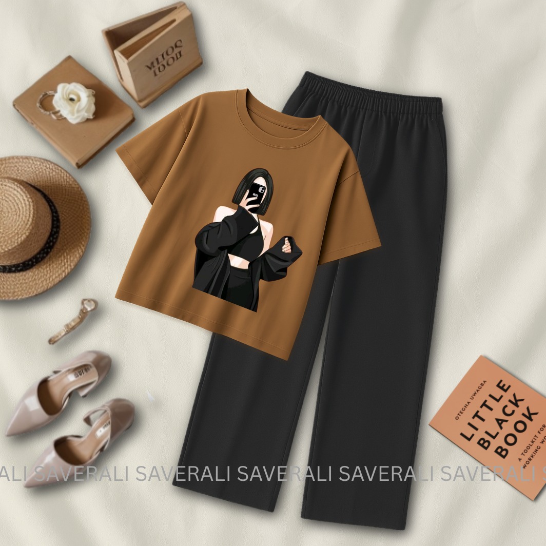 Soft and Comfortable Crop Top T-shirt with Flapper Trouser Combo for Women and Girls