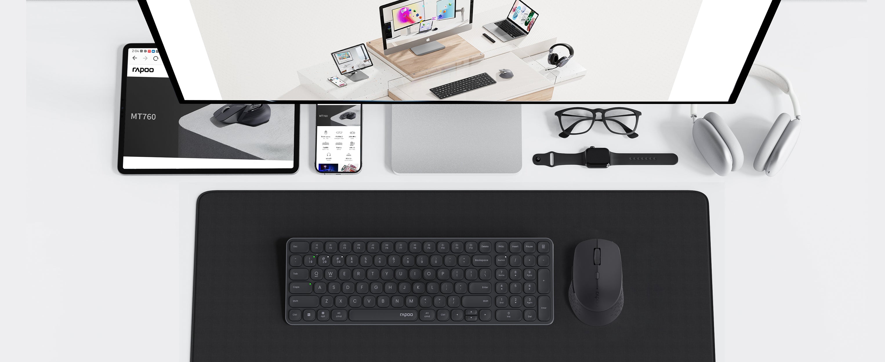 RAPOO 9360M Wireless Combo Black Keyboard and Mouse 99-Key Ultra-Thin Bluetooth Keyboard with Number Pad & M300G Silent Mouse, Support 4 Devices 18 f16ecd600849adae3e38564c9e808e5b