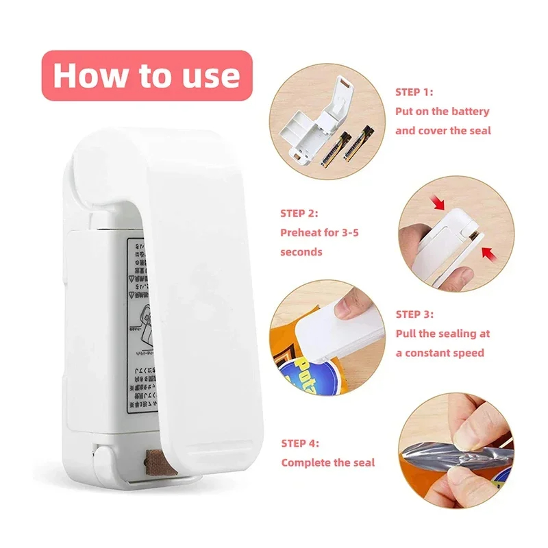 Portable Plastic Bag Sealer Machine | Mini Heat Sealer for Food Storage, Snack and Packaging | Reseal Bags Airtight and Fresh