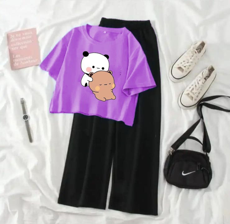 High Quality Crop top Suits tee and trouser With New bear Panda Prints