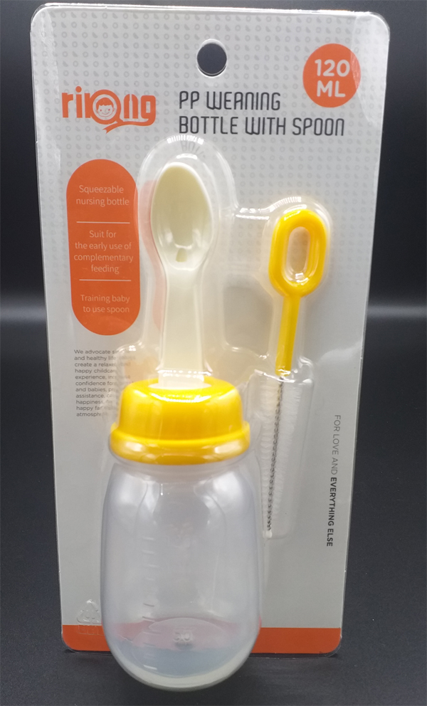 baby bottle with spoon attached