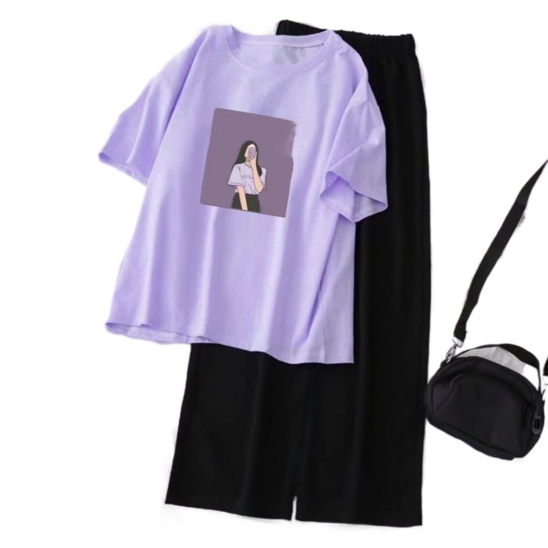 Printed Shirt and Flared Trouser Night Suit for Women - Polyester Cotton price in Pakistan