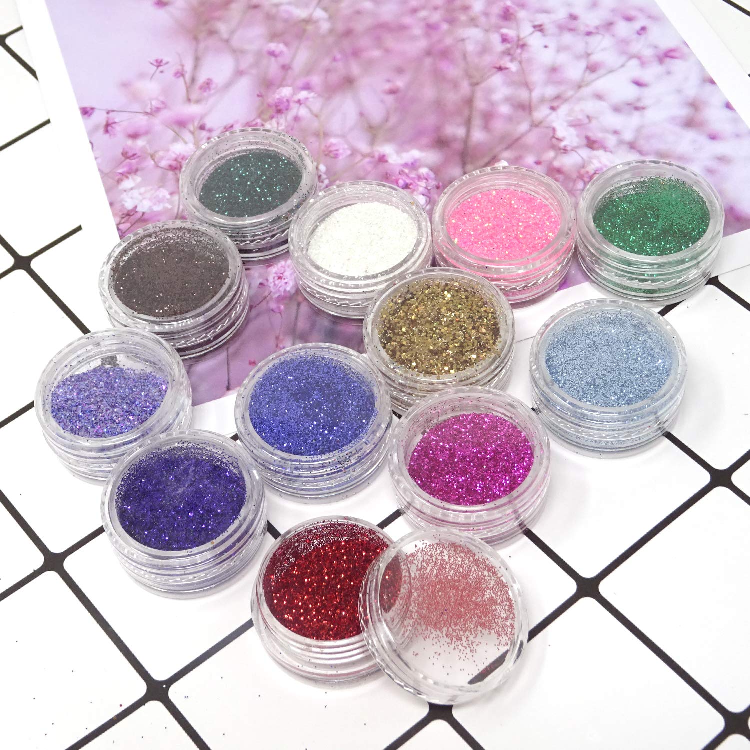6 / 12 Pcs Multicolor Sparkling Dust Glitter Eyeshadow Makeup Palette Tray Box - Loose Pigment  Body Shimmer Dusty Powder Eye Shadow Mix Shade 12 Color Matte Nude Large Size Pallete Shiny Eyeshade Make Up Nail Art Eye Shades Kit