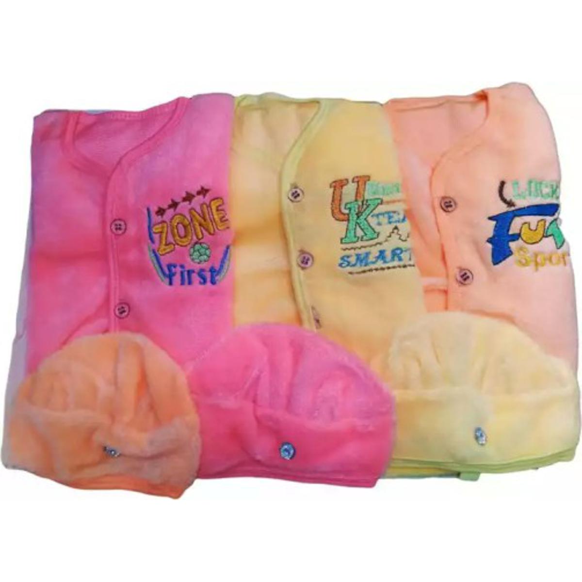 Pack Of 3 - New Born Baby Winter Dress - Multicolored baby gift warm clothes new born baby gift kit baby boy winter dress baby girl winter dress