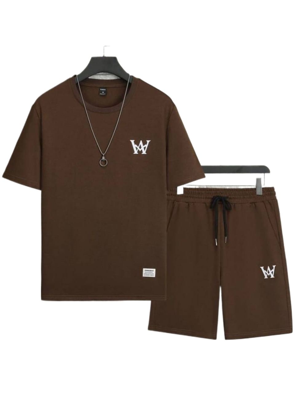 Men Casual Brown T-Shirt and Track Shorts Set with Print Full Tracksuit for Mens