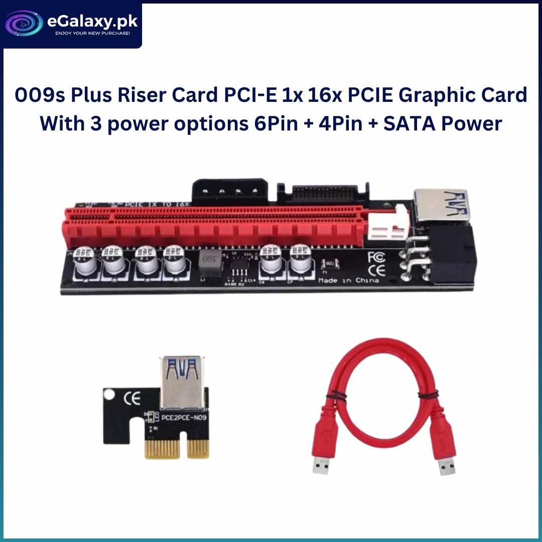 009s Plus Riser Card PCI-E 1x 16x PCIE Graphic Card With 3 power options 6Pin + 4Pin + SATA Power