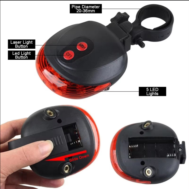 Bicycle 2 Laser light and 5 LED Flashing Lamp Rear Cycling Bicycle Tail Safety Warning Light