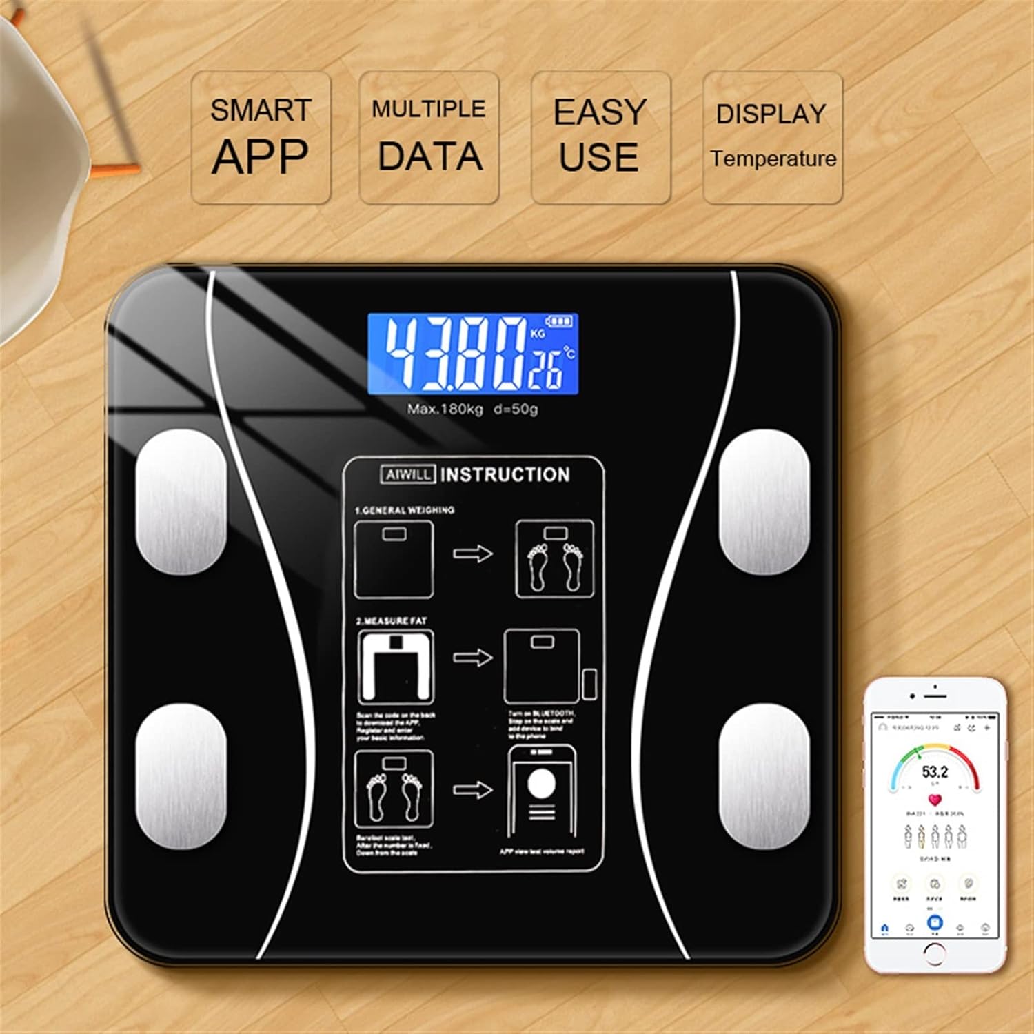 Professional  scale Weight MACHINE Digital Body Scale High Accuracy Scale 180kg weight capacity Backlight Display Body Weight Scale Smart Electronic Scales Fully Automatic Iscale Digital Weight Scale, For Personal and Professional use