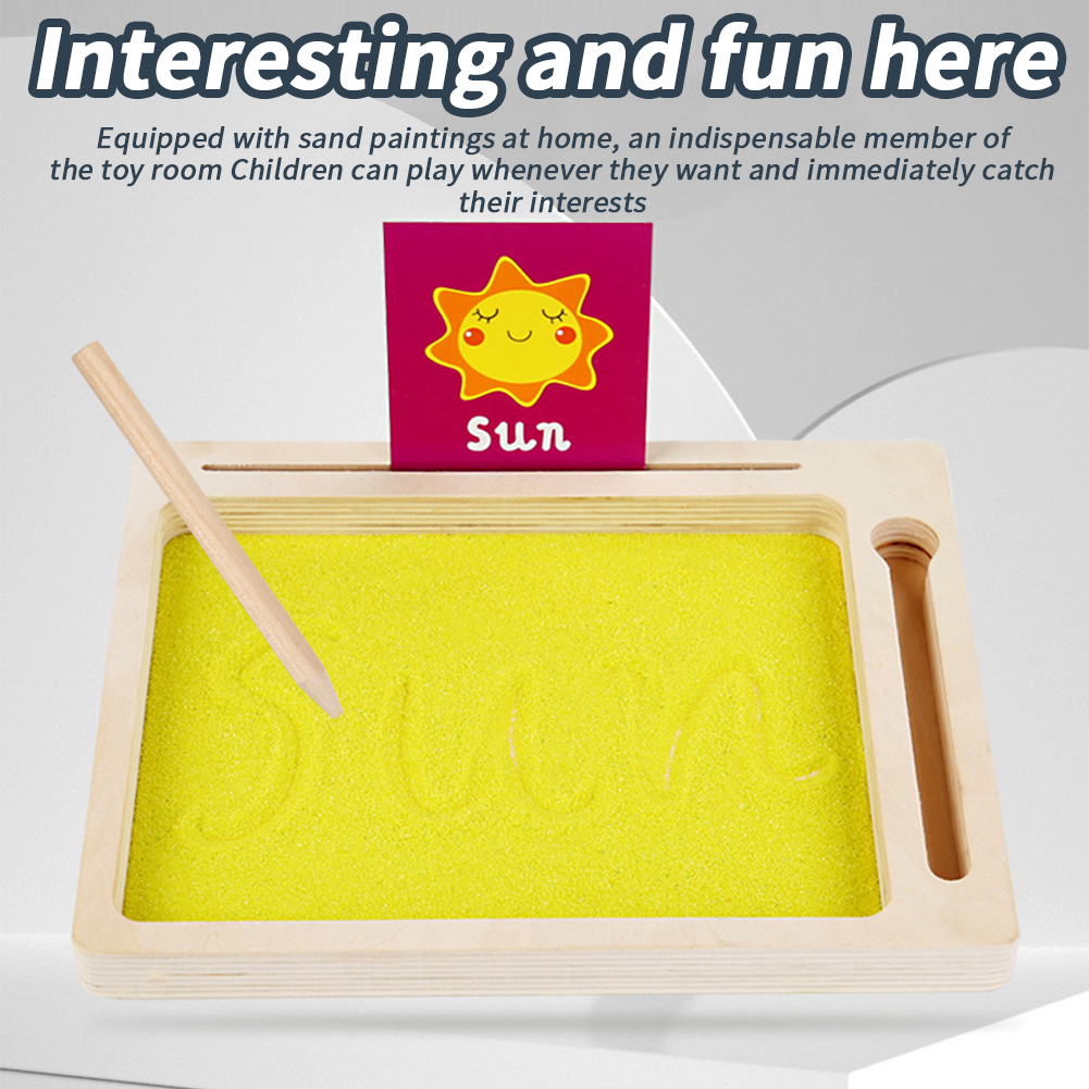 Pinshang Kids Wooden Sand Tray With Wood Pen Diy Sand Writing Painting Set Early Educational Toys Gifts For Boys Girls