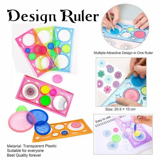 Pack of 4 New Spirograph Geometric Ruler Stencil Design Ruler Set Spiral Art Classic Toy Spirograph Scale