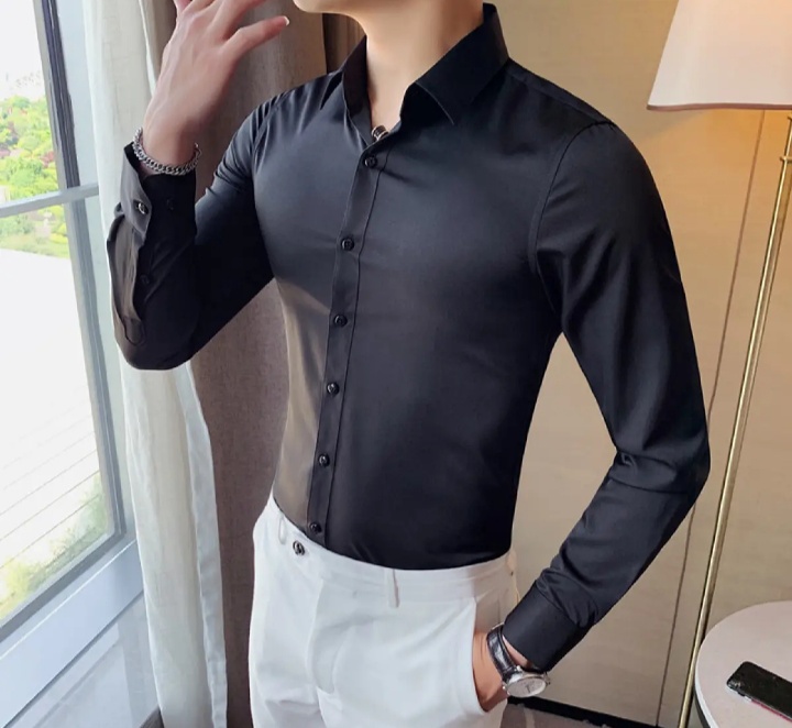 MEN BLACK DRESS SHIRT IN COTTON STUFF