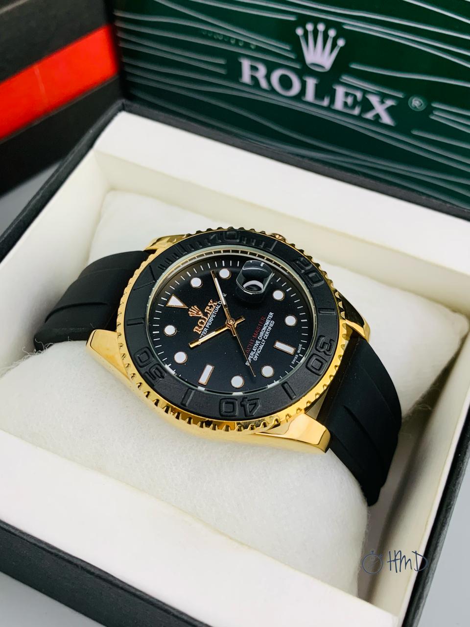 Luxury Roleexxx Yacht Master Style Mens Watch Date Adjust Rubber Strap Bezzel Rotating