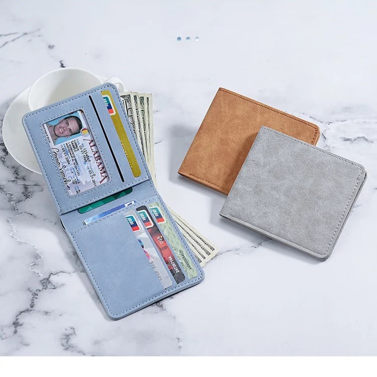 Slim Short Wallet for Men | Minimalist Leather Card Holder with ID Window & Cash Slot