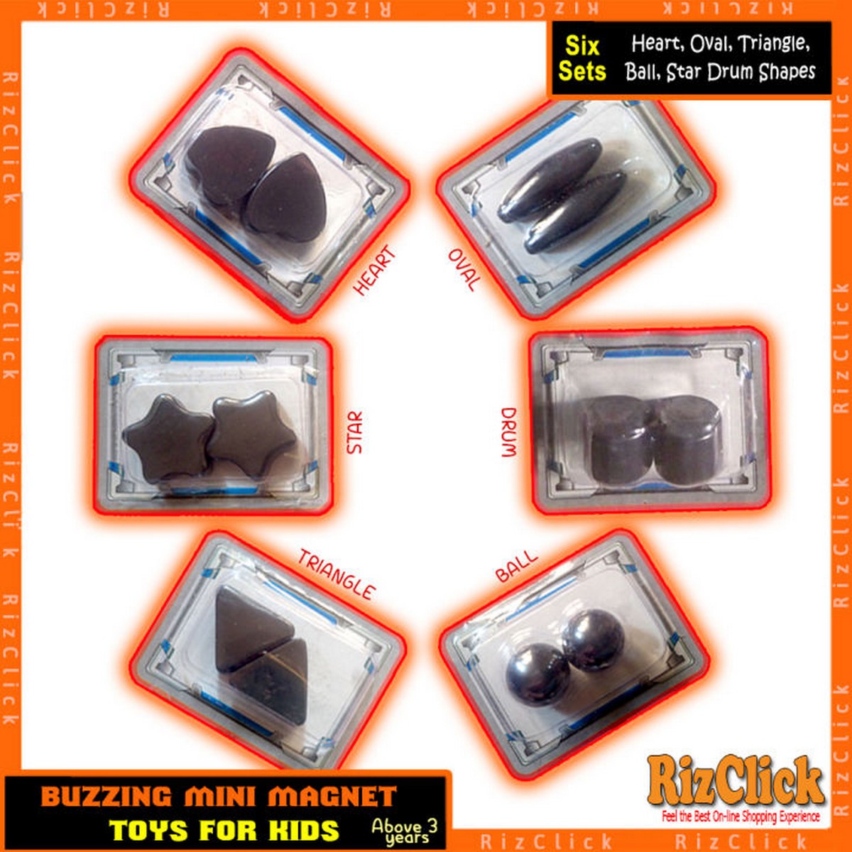 Pack of 12 Pcs - Buzzing Magnet (6-Sets) Toys for Kids -Random Shapes