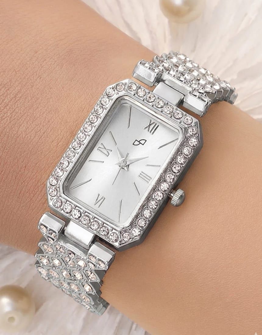 Rectangle Shape Watches in Rhinestone Blended Stainless Steel Jewelry Chain - Stylish Diamond Crystal Wrist watch For Girls With Bracelet Fashion Watch for Women's & Ladies - Premium Stylish Strap With Box For Gifts