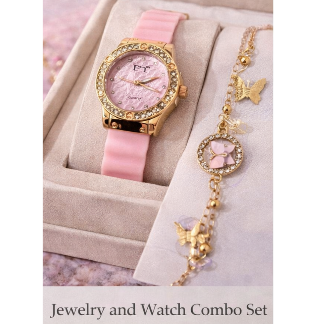 ⌚💎 Jewelry & Watch Combo Set for Women – Elegant Matching Gift Set