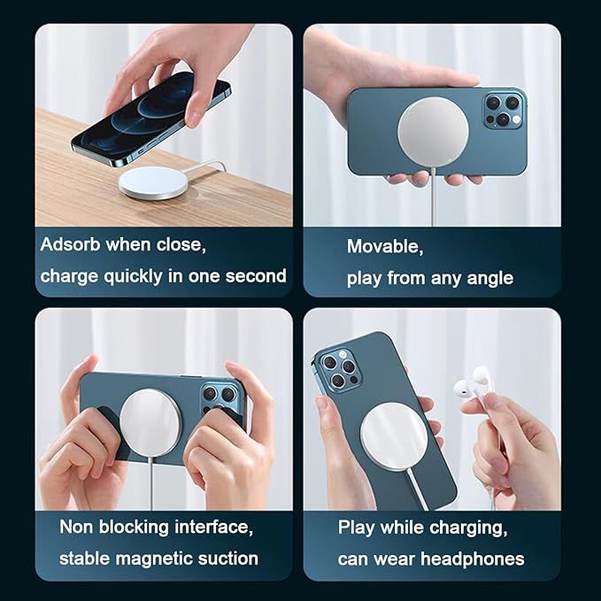 (STRONG MAGNETS + ANIMATION) Magnetic Wireless Charger 15W Fast Charging Pad with Strong Magnetic Secure Alignment, USB-C Cable Included, White