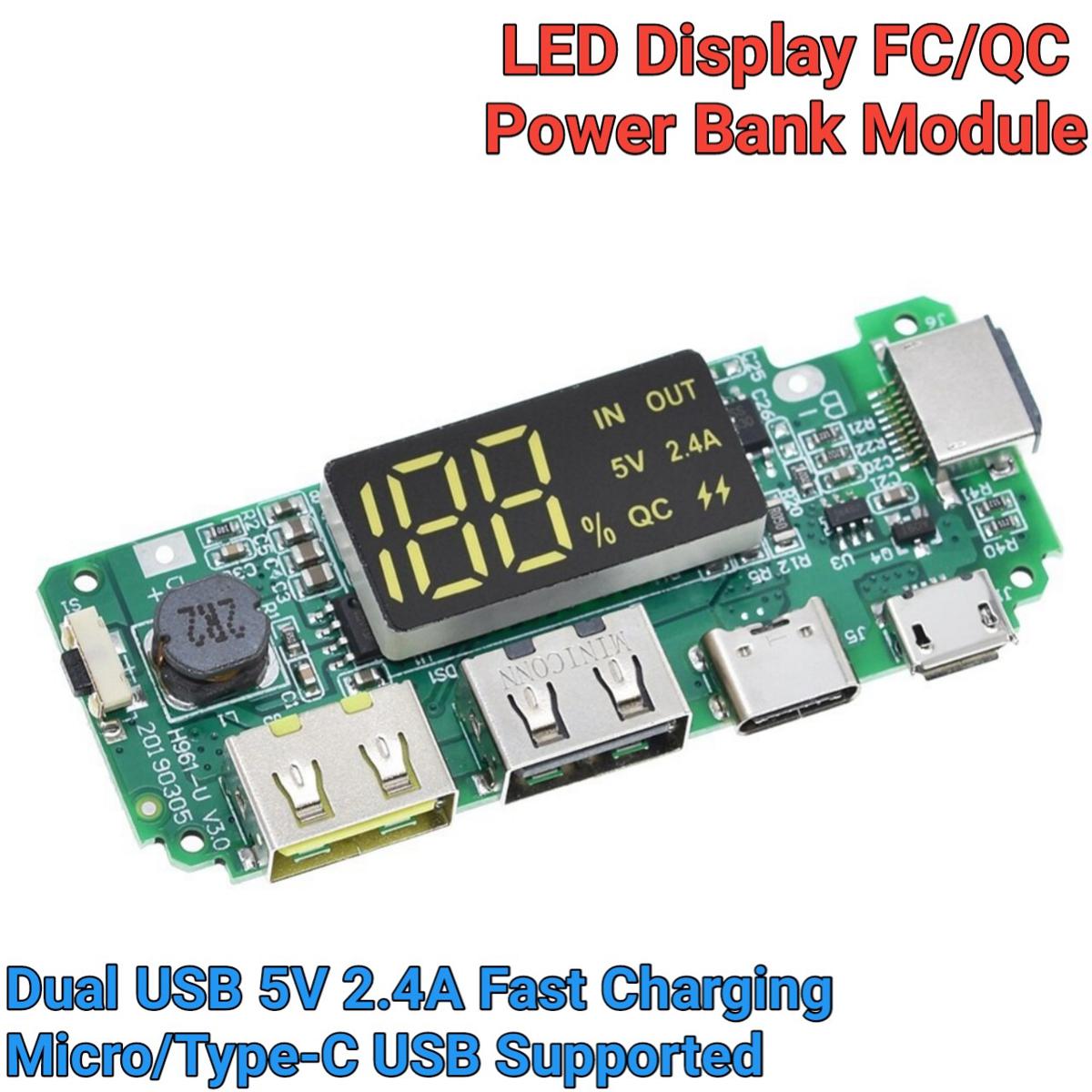LED Dual QC USB 5V 2.4A Micro/Type-C USB Mobile Power Bank 18650 Charging Module Lithium Battery Charger Board Module