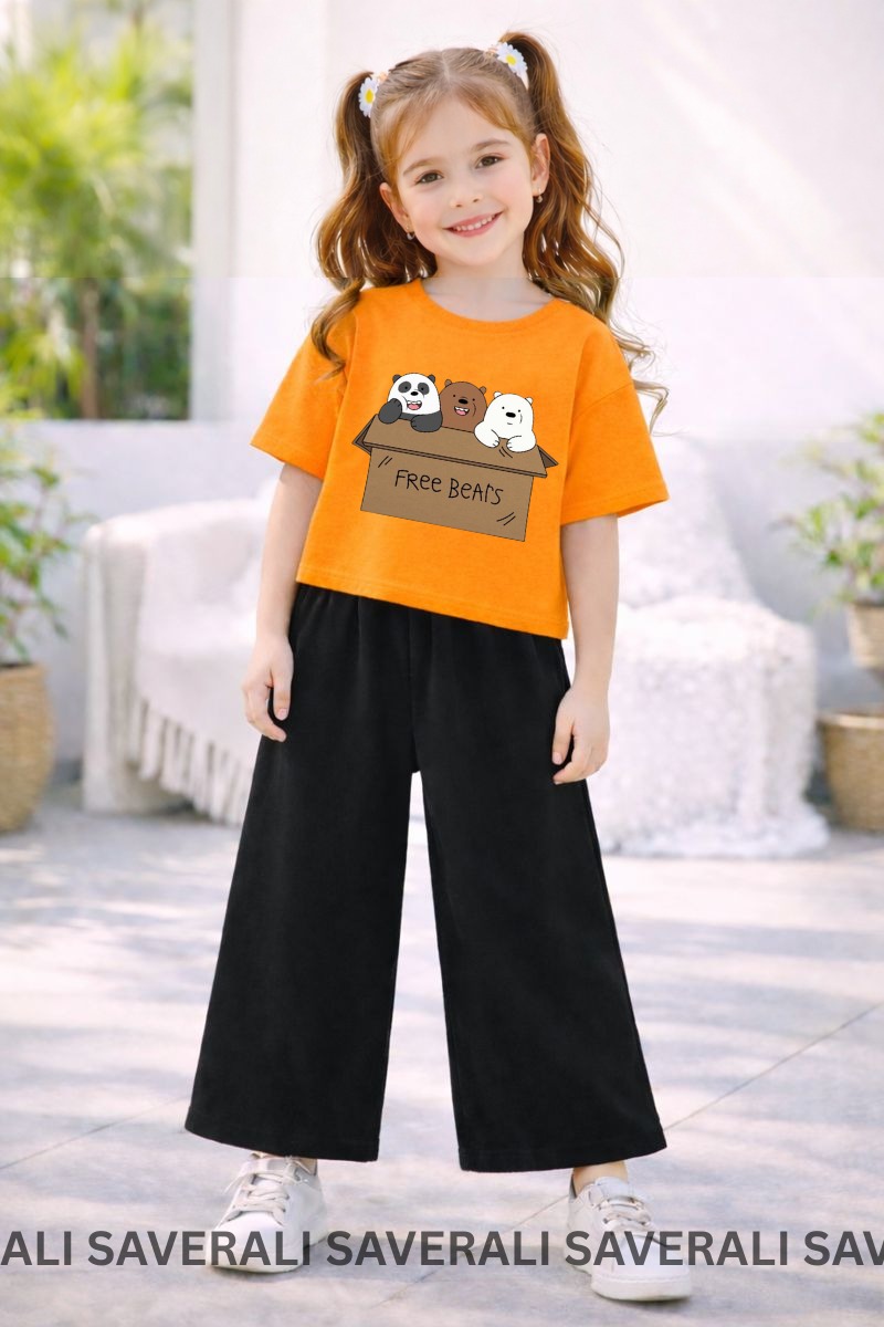 Eid Collection Girls Printed T-Shirt & Flapper Pants Set – Festive Summer Outfit for Kids
