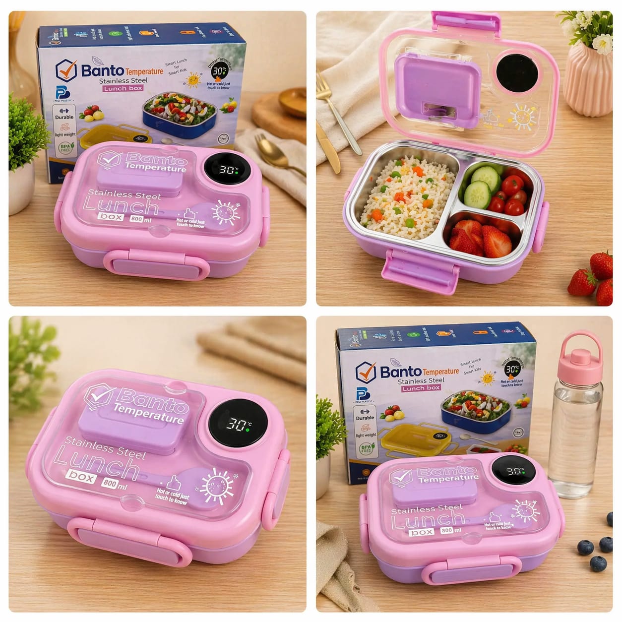 Banto Smart Temperature Stainless Steel Lunch Box 800ml with Digital Temperature Display  BPA-Free Leakproof Insulated Lunch Box for Kids & Adults  Portable Food Storage Container with Airtight Locking Lid  Hot & Cold Food Container for School, Office,