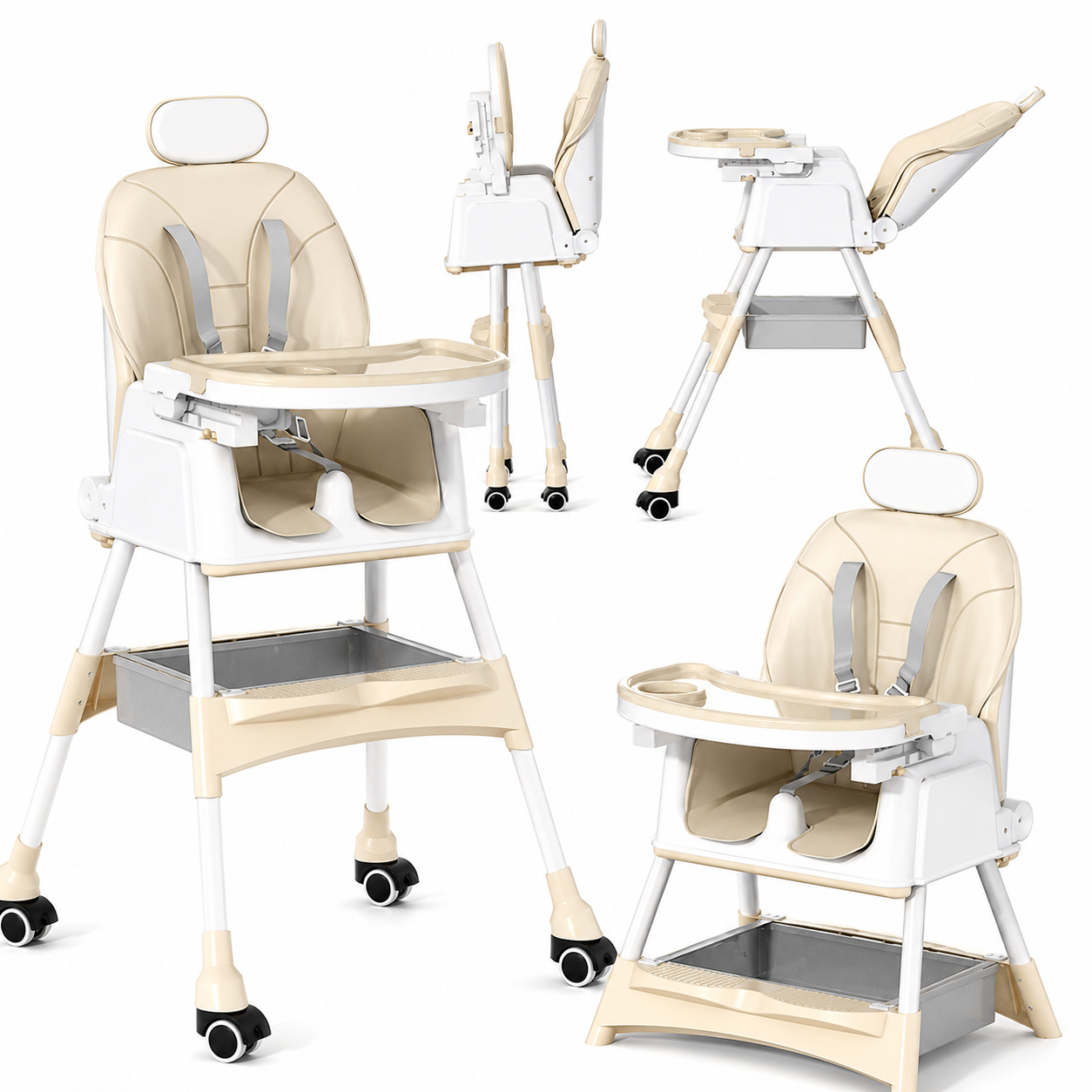 Fantastic-Kids-Toys Baby High Chair & Toy Bar  Newborn Feeding Chair  Removable & Adjustable Double Meal Tray with Reclined E560-618-518