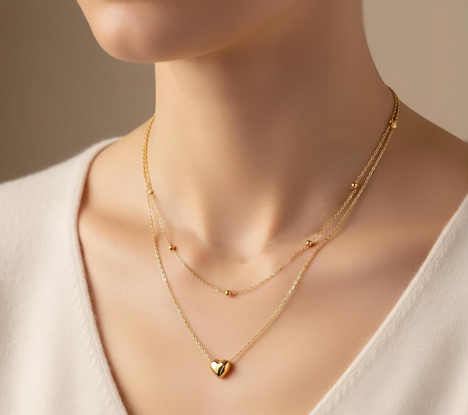 Choker Necklace Heart Pendant Chains Love Necklaces For Women Double Layer Necklace