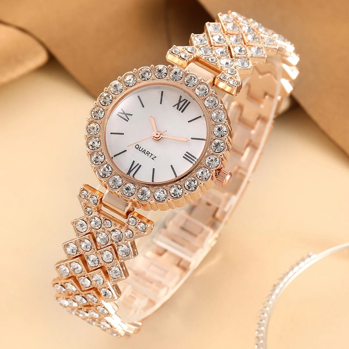Jewellery For Women Girls Women's Fashion Trend Luxury Rhinestone Roman Quartz Watch Rhinestone Necklace Ring Bracelet Best for Gift