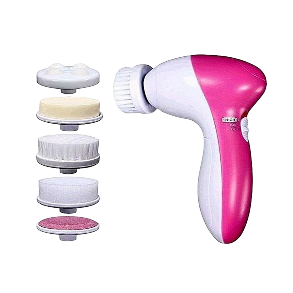 5-in-1 Beauty Care Brush Massager Scrubber Face Skin Electric Facial Cleanser (Pink, White)